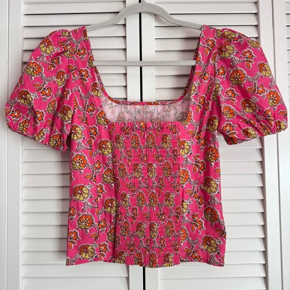 J. Crew Puff-Sleeve Square-neck Top in Ratti Pink Blooms Print Size 00 - Picture 5 of 12